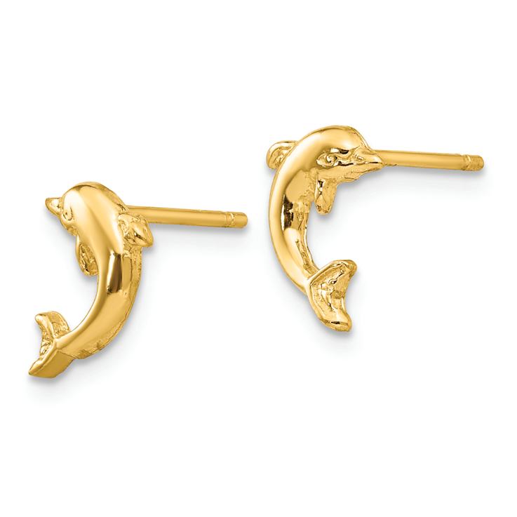 14k Yellow Gold Dolphin Stud Earrings