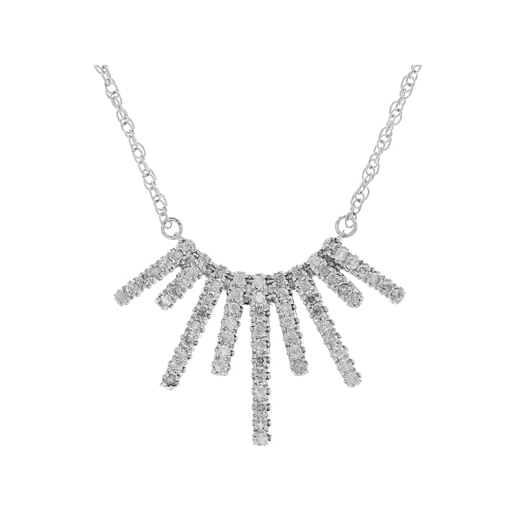 Diamond Graduated Fan Necklace In 10K White Gold 0.33ctw 18 Inch