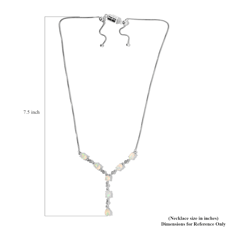 Sterling Silver Ethiopian Opal and White Zircon Necklace 3.85ctw