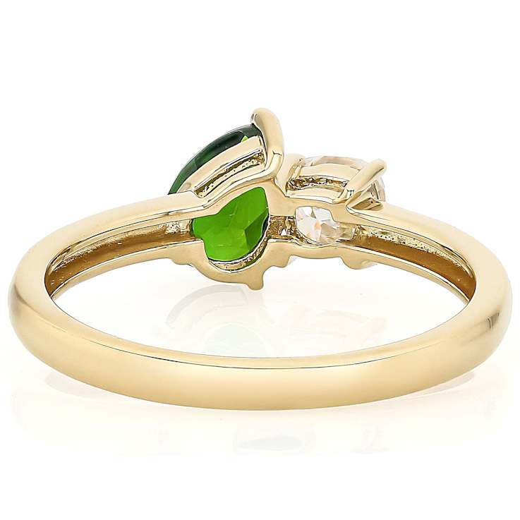 Chrome Diopside And Moissanite Ring In 18K Gold Over Sterling Silver