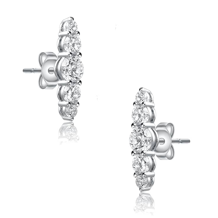 Five-Stone CZ Linear Drop Earrings In Sterling Silver