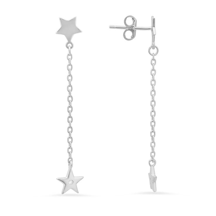 White Cubic Zirconia Rhodium Over Sterling Silver Star Earrings 0.03ctw