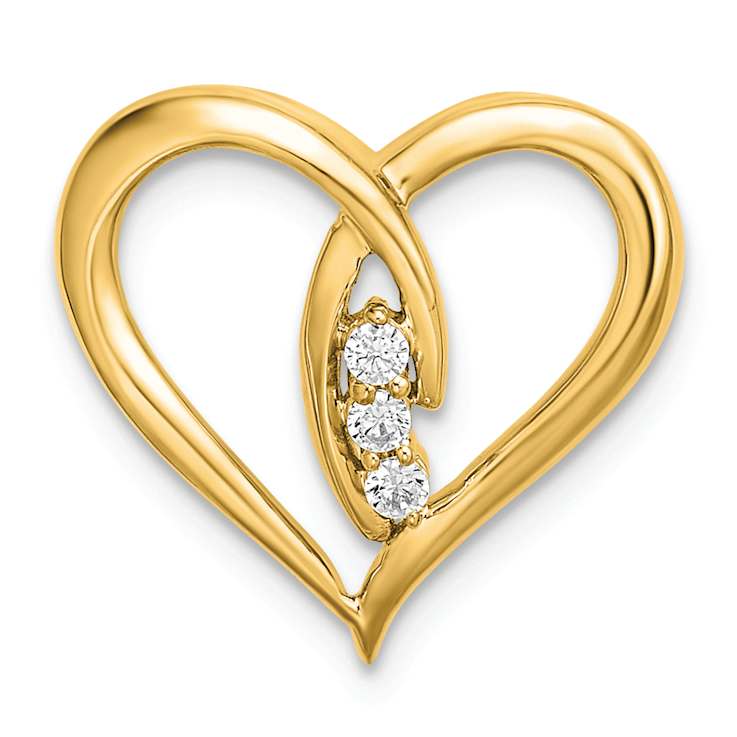 14k Yellow Gold Diamond Polished Heart Chain Slide Pendant