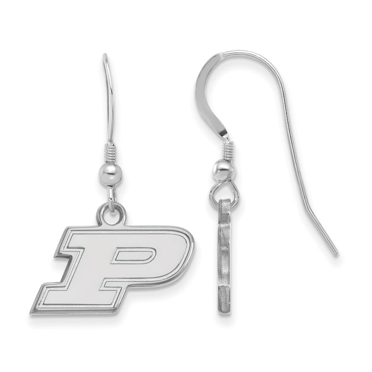 Rhodium Over Sterling Silver  LogoArt Purdue Extra Small Dangle Wire Earrings