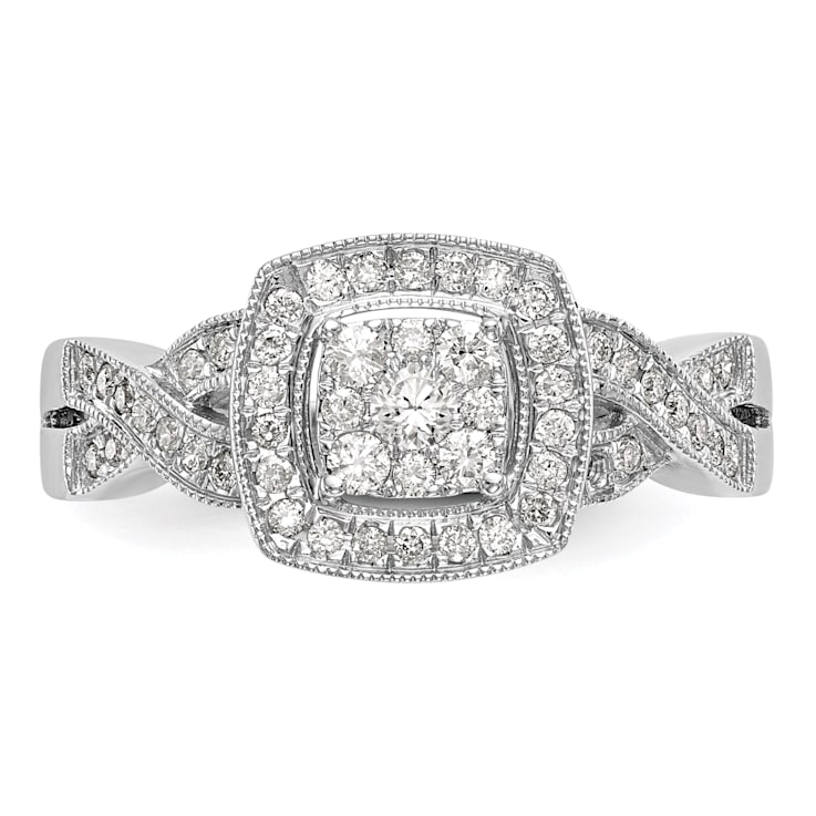 Rhodium Over 14K White Gold Lab Grown Diamond Cluster Engagement Ring 0.39ctw