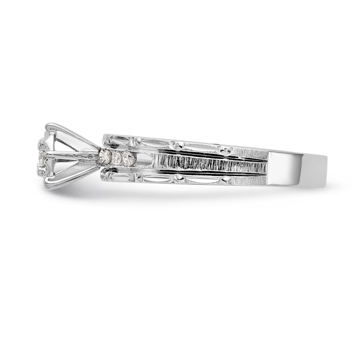 Rhodium Over 14K White Gold AA Quality Trio Engagement Ring 0.13ctw