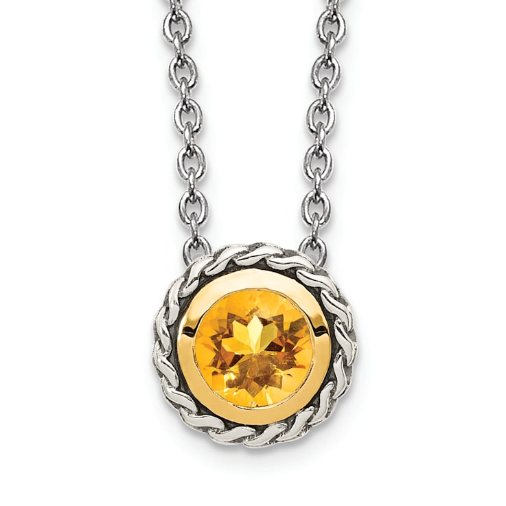 Sterling Silver Antiqued with 14K Accent Citrine Necklace