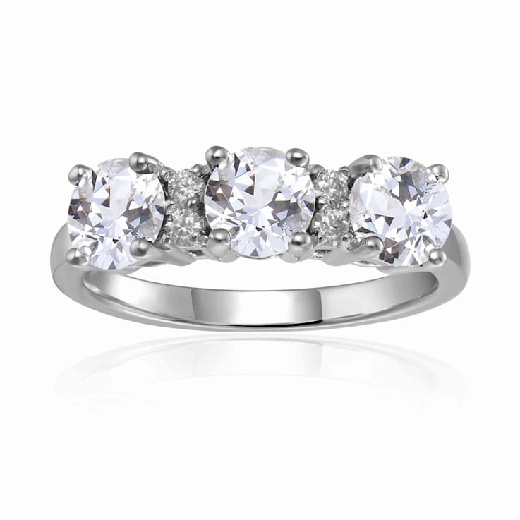 White Topaz and Moissanite Sterling Silver 3-Stone Ring