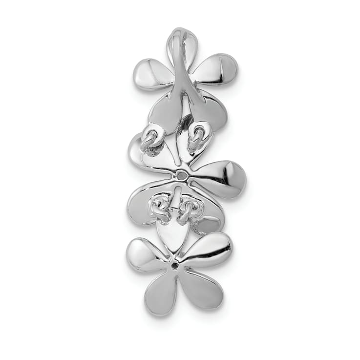 Rhodium Over 14k White Gold Diamond Three Flower Chain Slide Pendant