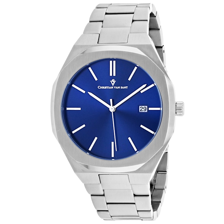 Christian Van Sant Men's Octavius Slim Blue Dial, Stainless Steel Watch