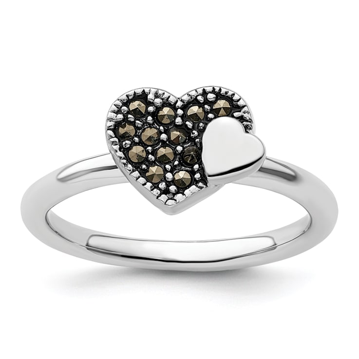 Rhodium Over Sterling Silver Stackable Expressions Marcasite Heart Ring