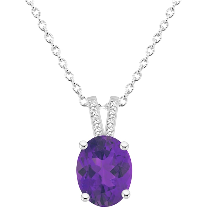 10x8mm Oval Amethyst With Diamond Accents Rhodium Over Sterling Silver
Pendant with Chain