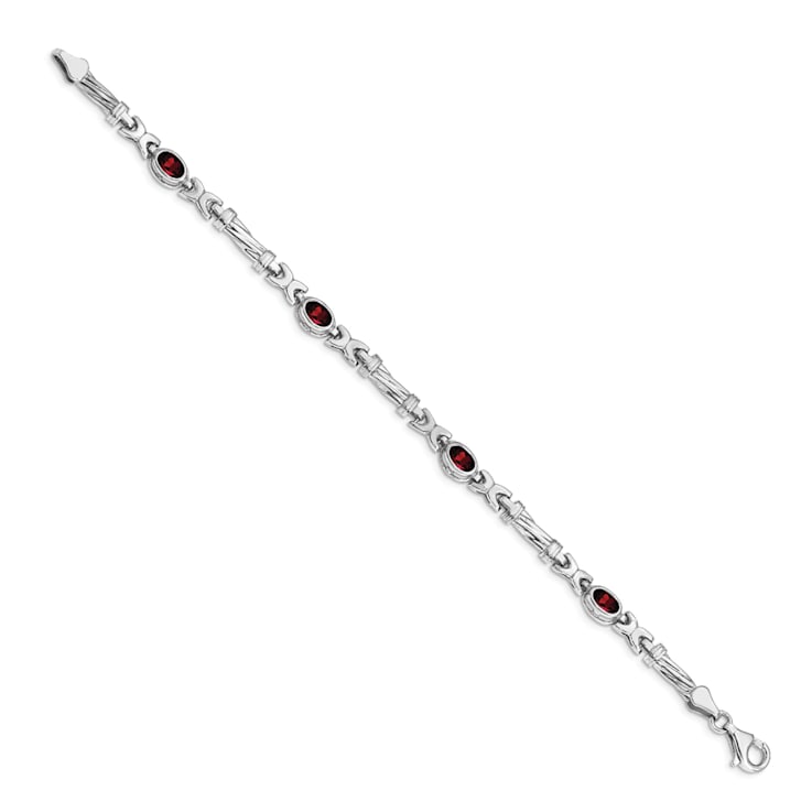 Rhodium Over 14k White Gold Garnet Bracelet