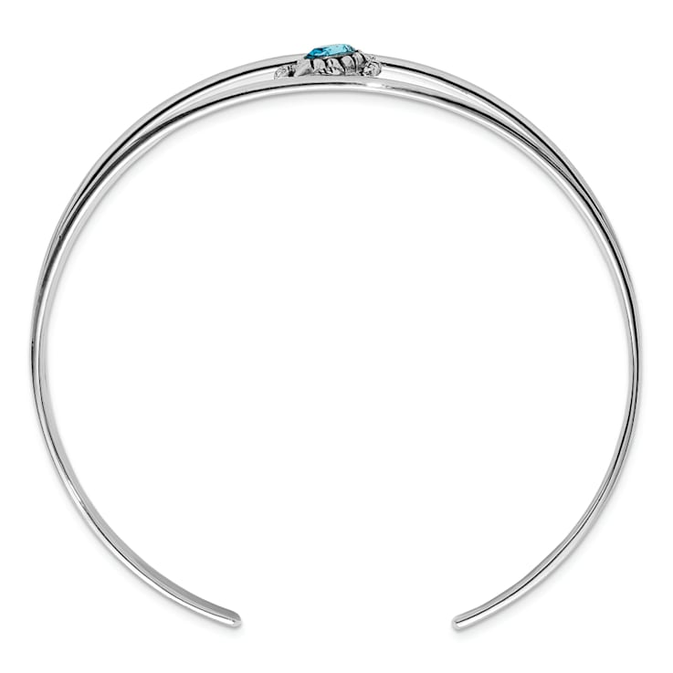 Rhodium Over Sterling Silver Blue Crystal Turtle Bangle