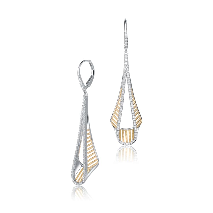 CZ Pave Drop Earrings In 14K Gold Over Brass