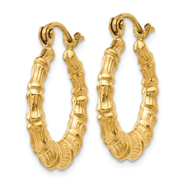 14k Yellow Gold 3/4" Polished Bamboo Design Hoop Earrings
