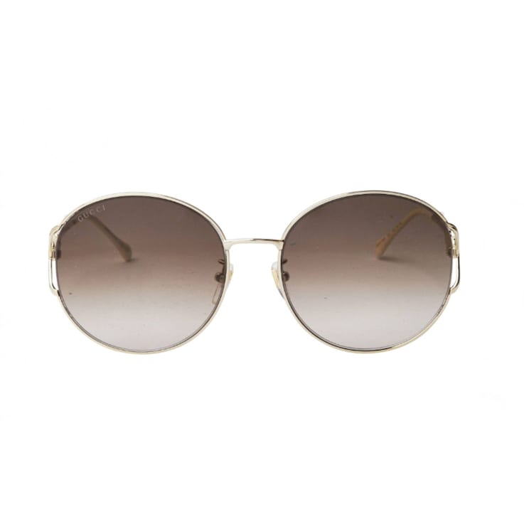Gucci Gold Tone and Cream Round Frame / Brown Lens Sunglasses