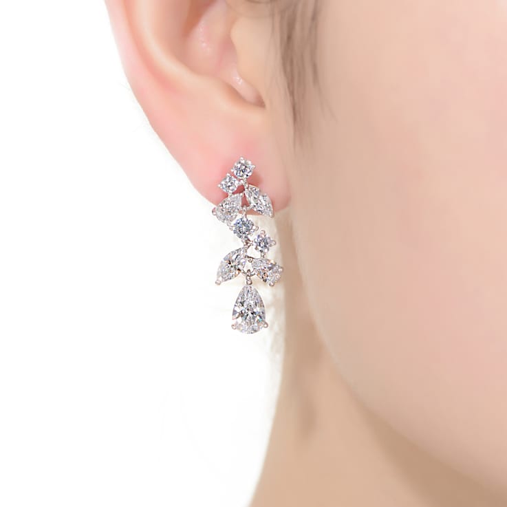 Rhodium Plated over Sterling Silver with Clear Cubic Zirconia Drop Earrings