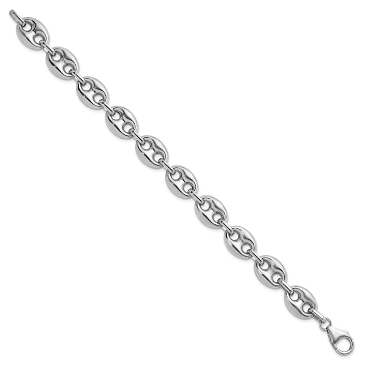 Rhodium Over Sterling Silver 11.8mm Puffed Mariner 7.5 Inch Chain Bracelet