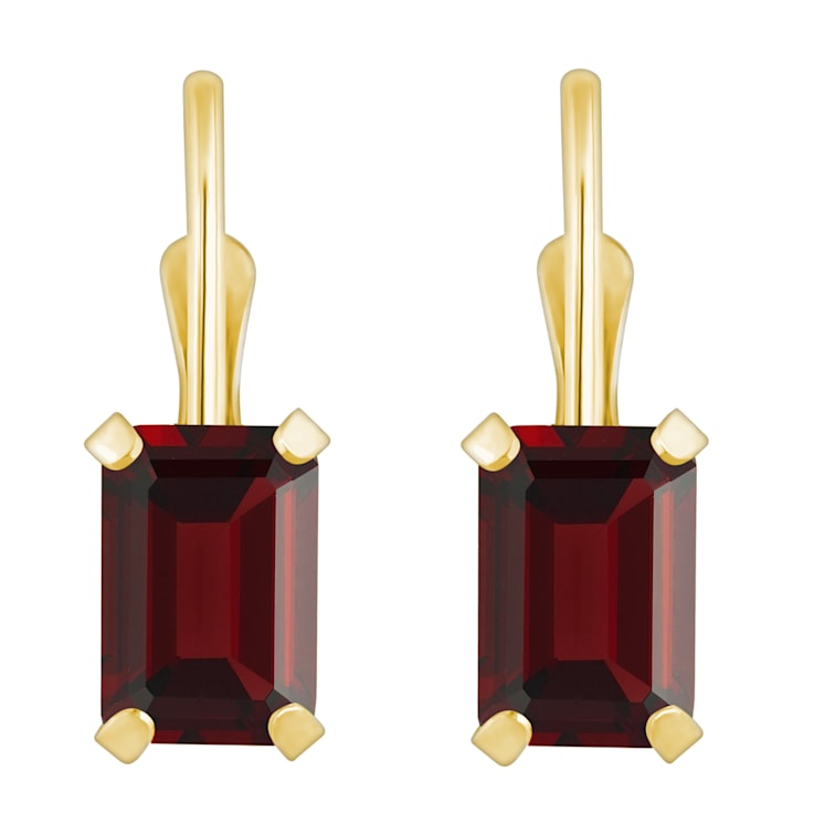 6x4mm Emerald Cut Garnet 10k Yellow Gold Drop Earrings
