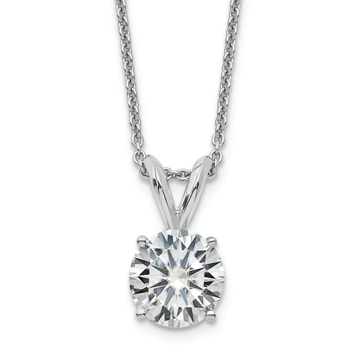 Rhodium Over 14K Gold 1.50 ct. 7.5mm Round D E F Pure Light Moissanite
Solitaire Pendant with Chain