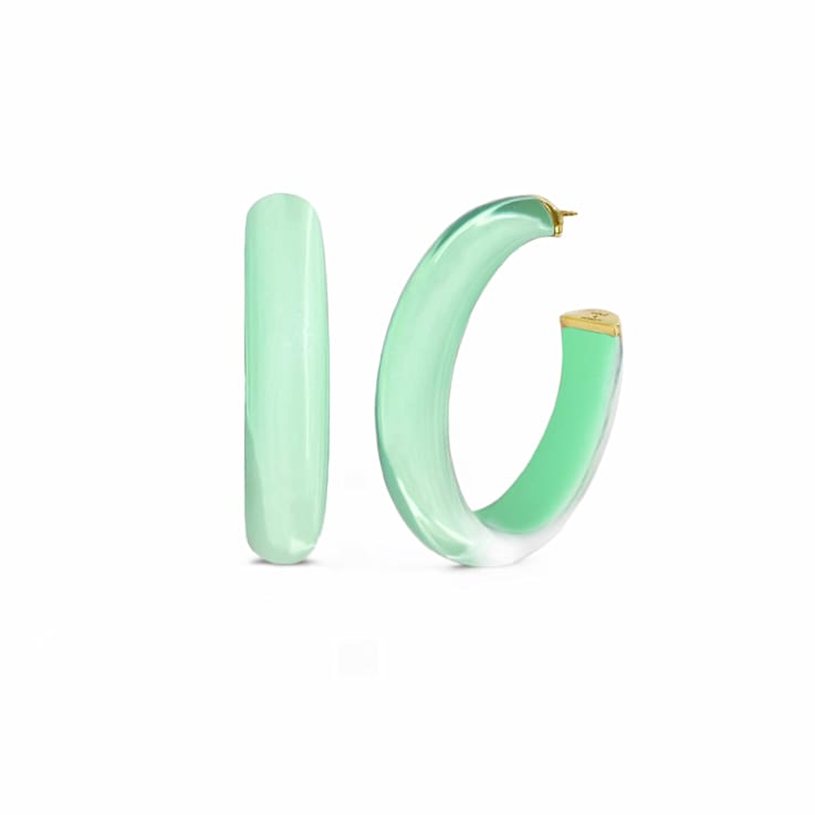 14K Yellow Gold Over Sterling Silver Medium Illusion Acrylic Hoops in Mint