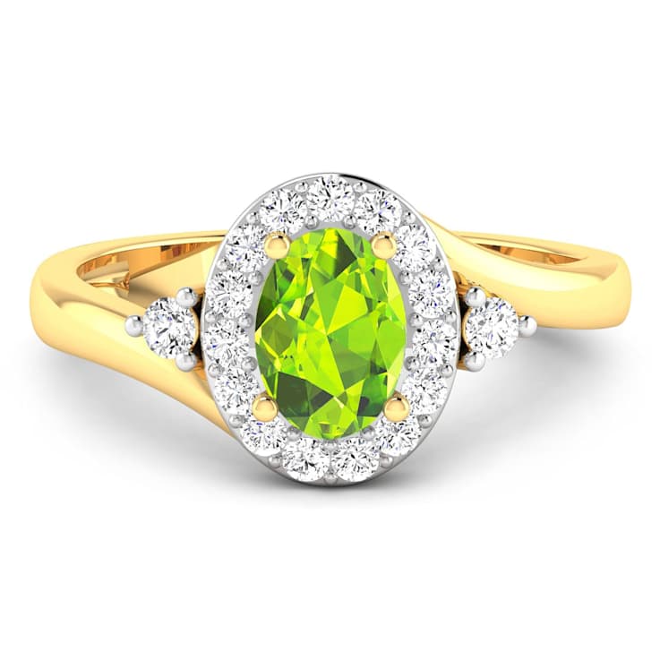 0.9ctw Green Peridot and Diamond 14K Yellow Gold Halo Ring