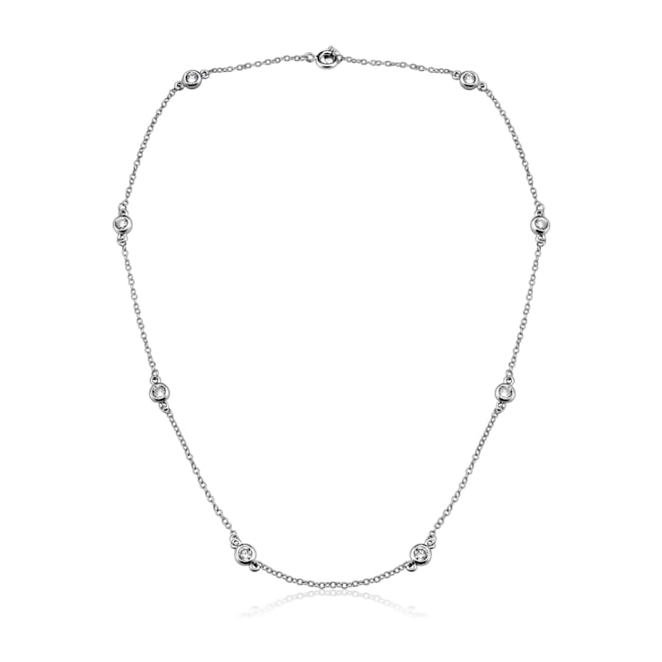 CZ Station Necklace In Sterling Silver 16 Inch