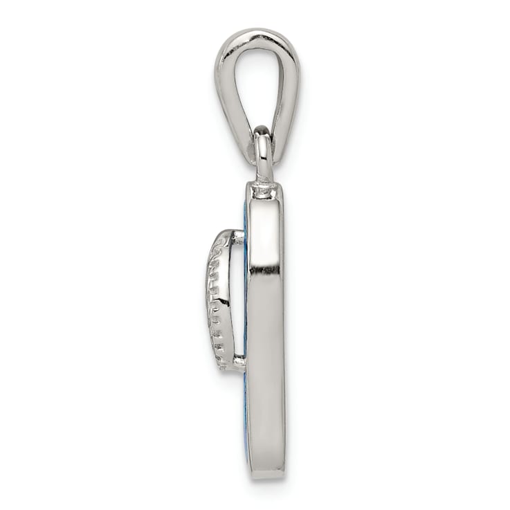 Rhodium Over Sterling Silver Lab Created Blue Inlay Opal Sandal Pendant