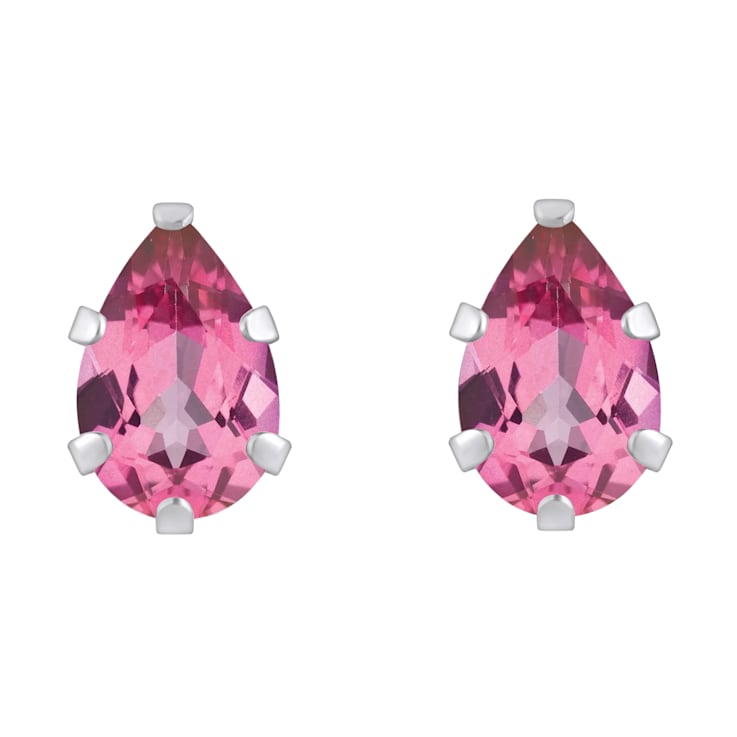 6x4mm Pear Shape Pink Topaz Rhodium Over 10k White Gold Stud Earrings
