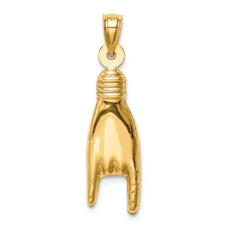 14k Yellow Gold 3D Textured Rock On Sign Charm