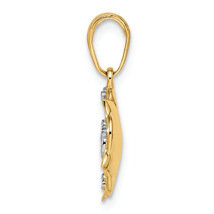 14k Two-tone Gold Diamond-Cut Flower Pendant