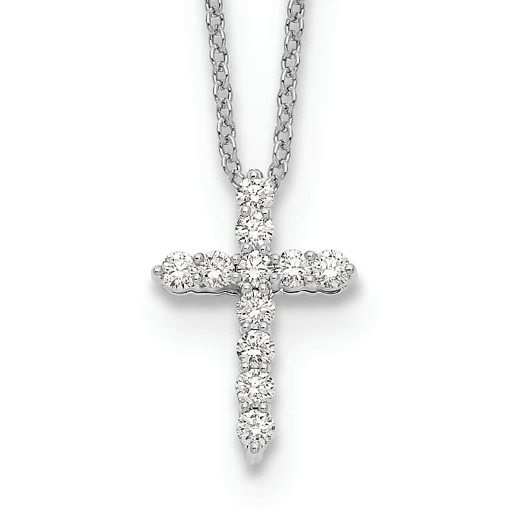 Rhodium Over 10k White Gold 0.25 ctw Diamond Cross Pendant with 18 inch
Cable Chain