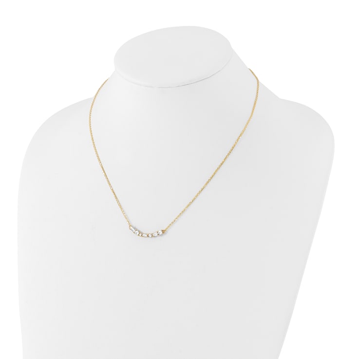 14K Yellow Gold and White Rhodium-plated Polished and Diamond-cut Bar Necklace