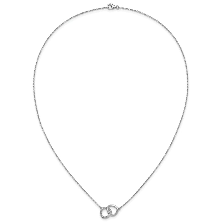 Rhodium Over Sterling Silver Cubic Zirconia Interlocking Ring Necklace