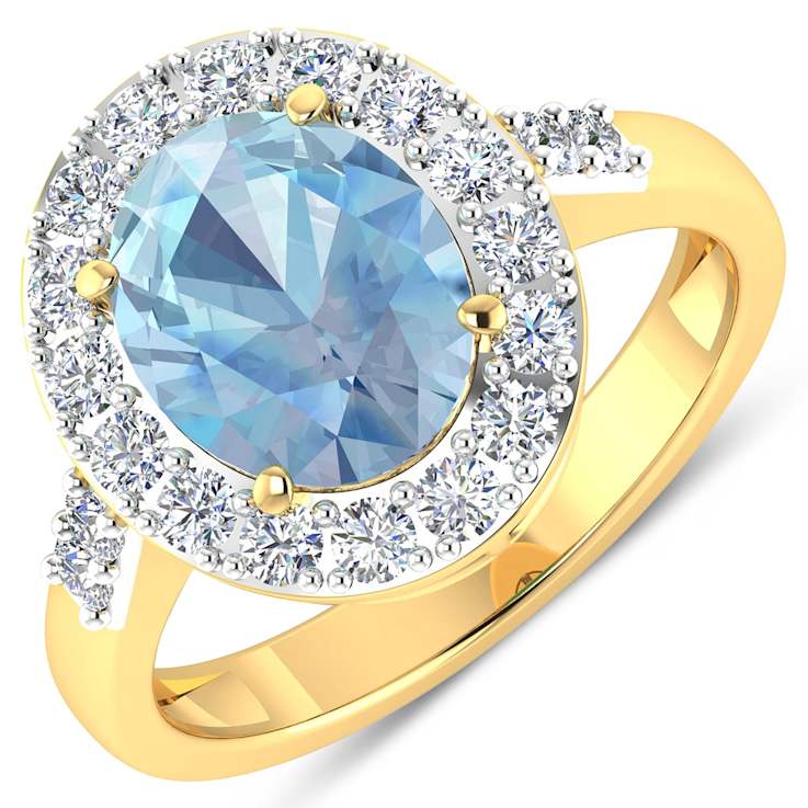 2.5ctw Blue Aquamarine and Diamond 14K Yellow Gold Halo Ring