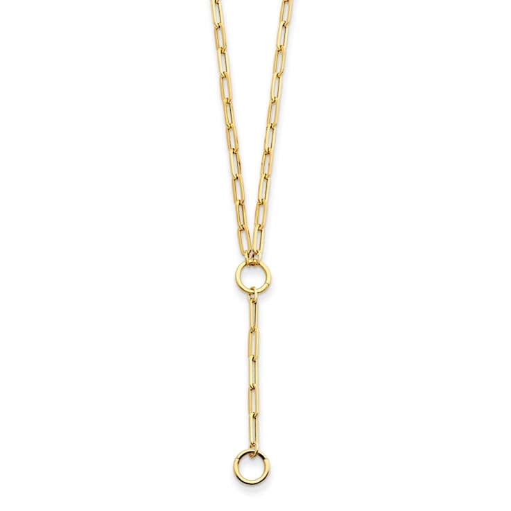 14K Yellow Gold Paperclip Link Y-drop 18-inch Lariat Necklace