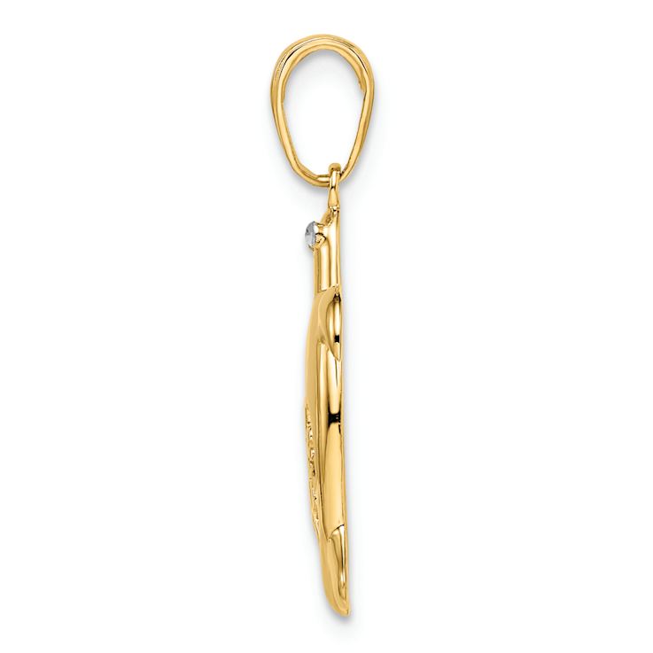 14K Two-tone Gold Diamond-Cut Floral Turtle Pendant