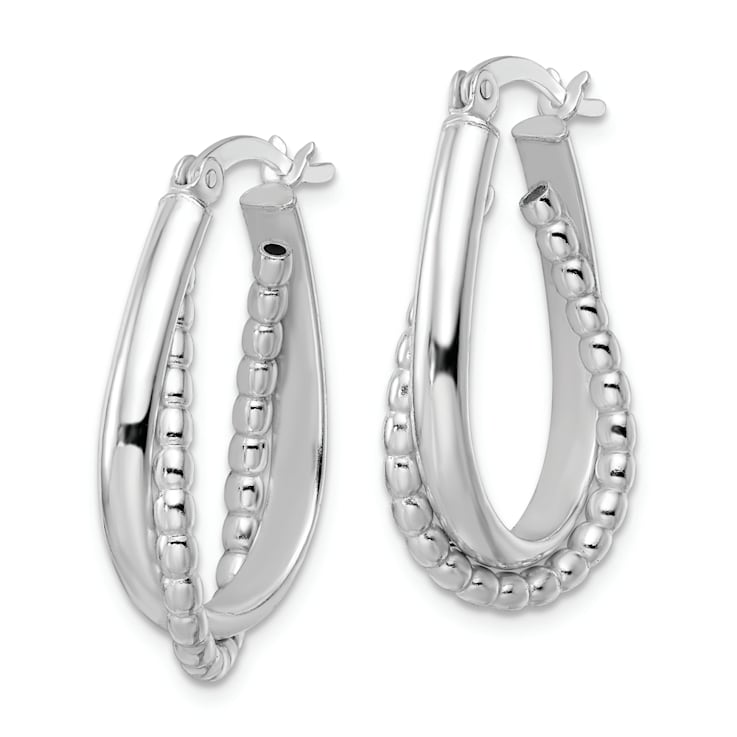 Rhodium Over Sterling Silver Polished Double Oval Hoop Earrings