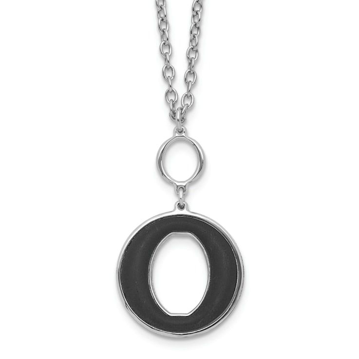 Sterling Silver Rhodium-plated 18-inch with 2-inch Extension Black
Enamel Circle Necklace