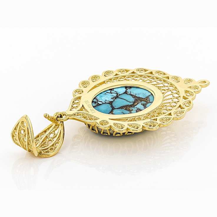 Turquoise Doublet Enhancer Pendant In 18K Gold Over Sterling Silver 20x15mm