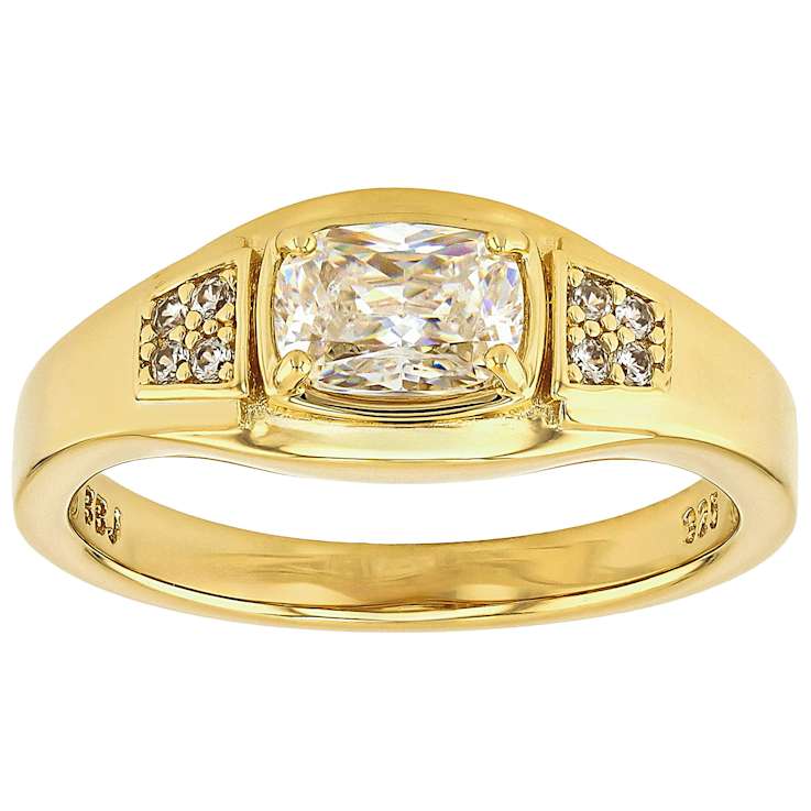 Diamond Simulant Rectangular Cushion And White Zircon Ring In 18K Gold
Over Sterling Silver 1.58ctw