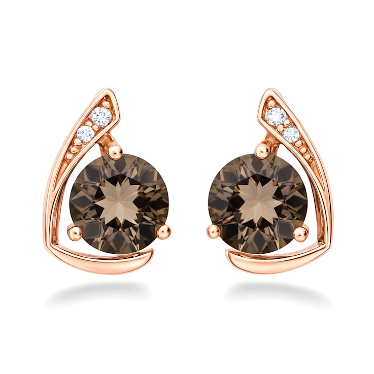 Brown Smokey Quartz 14K Rose Gold Over Sterling Silver Round Drop Earrings