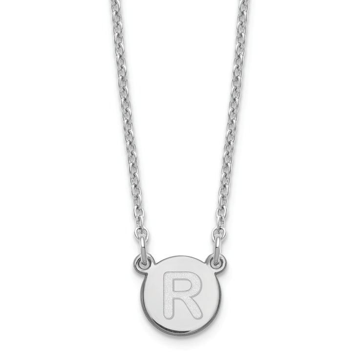 Rhodium Over Sterling Silver Tiny Circle Block Letter R  Initial Necklace