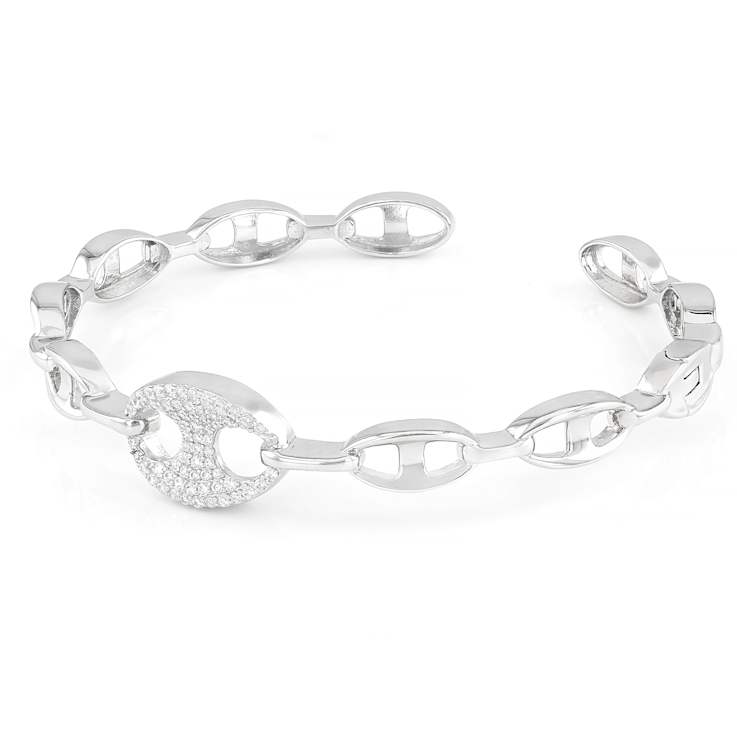 Bold CZ Mariner Link Cuff Bracelet In Sterling Silver