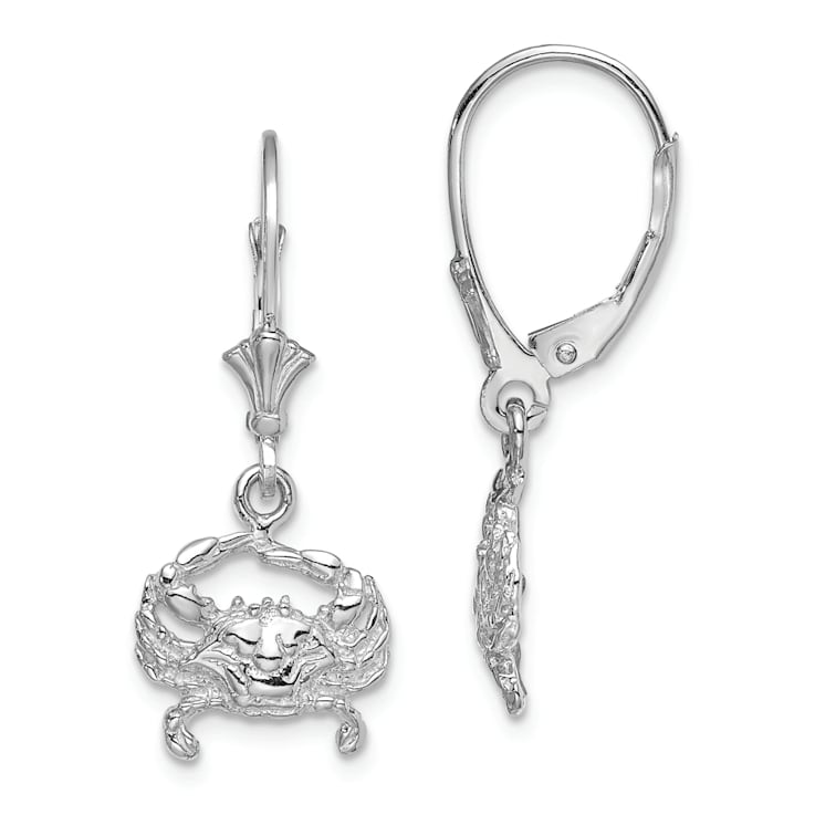 Rhodium Over 14k White Gold Textured Blue Crab Earrings