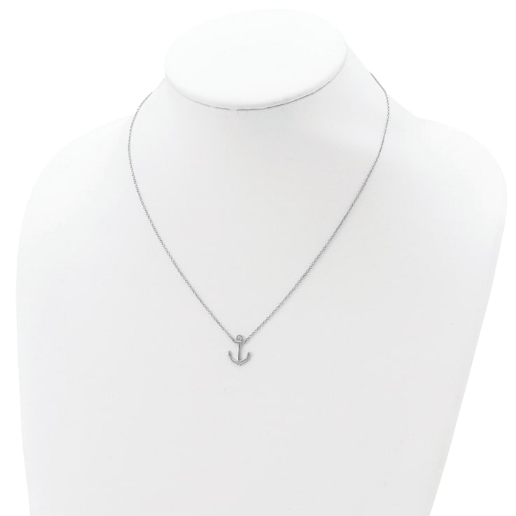 Rhodium Over Sterling Silver Anchor with 2 Inch Extension Necklace