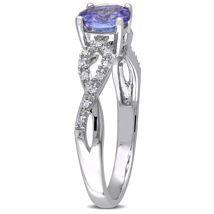 Tanzanite and Diamond 10K White Gold Ring 1.08ctw