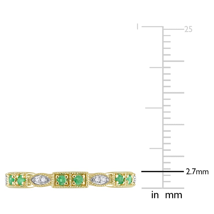 Emerald and Diamond 10K Yellow Gold Ring 0.14ctw