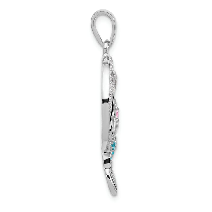 Rhodium Over Sterling Silver Polished and Antiqued Cubic Zirconia
Mermaid Pendant